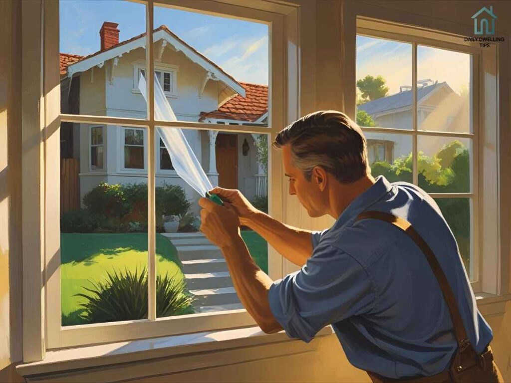Improving Home Insulation in Los Angeles: Window Sealing Solutions 1 Homeowner sealing drafty window frame in Los Angeles bungalow