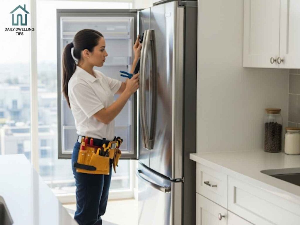 Top-Rated Washer & Dryer Repairs for High-Rise Living: Fixing Your Fridge – Los Angeles Appliance Repair Costs Explained 2 Appliance repair specialist fixing refrigerator in Los Angeles apartment