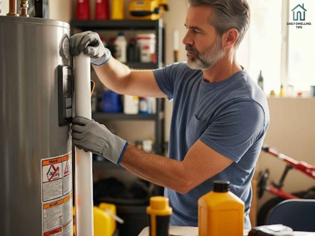 Water Heater Maintenance Tips for Cold Chicago Winters in Los Angeles 2 Los Angeles homeowner insulating water heater pipes before cold weather