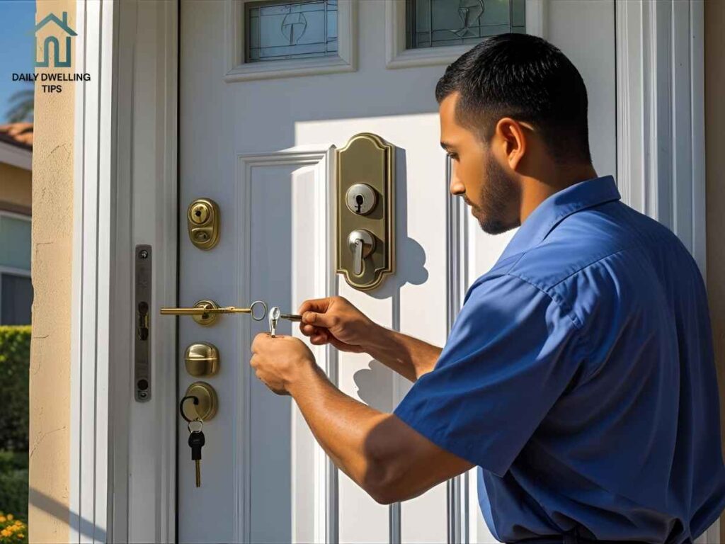 Unlocking Security: Your Guide to North Fresno Same-Day Locksmith Services in Los Angeles 2 Professional locksmith rekeying home front door in Los Angeles North Fresno neighborhood