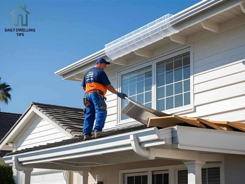 Clovis Homes: Gutter Guard Installation in Los Angeles 2 Expert installing gutter guard on Venice Beach Clovis home in Los Angeles